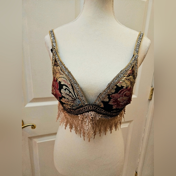 NEW HAUTELINE BLING Dolls Kill Lux Muse OOAK Brocade Festival Party Top Crop Bra - Picture 5 of 9